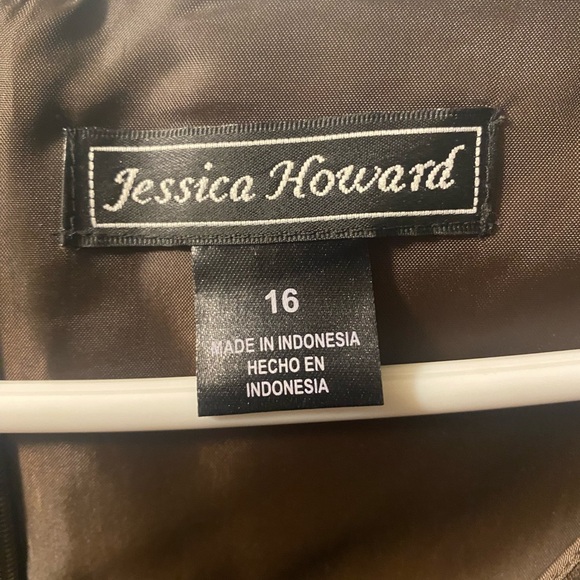 Jessica Howard Brown Polka Dot Midi Dress with Green Sash - Picture 3 of 5